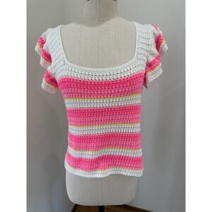 Lilly Pulitzer Pink and White Women's Small Cordetta Knit Sweater Tropical